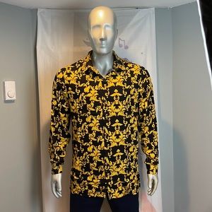 NovaMen Gold Leaf Long Sleeve Woven Shirt Black Yellow Size M